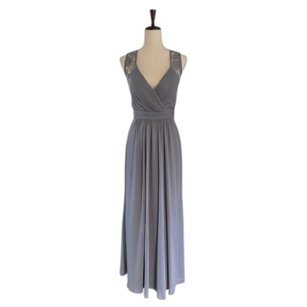 Bari Jay Bridesmaid Grey Chiffon Dress Style 1631 Shadow V Neck Pleated Sz 6 NWT - Picture 2 of 16